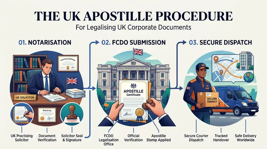 What steps define the complete apostille procedure