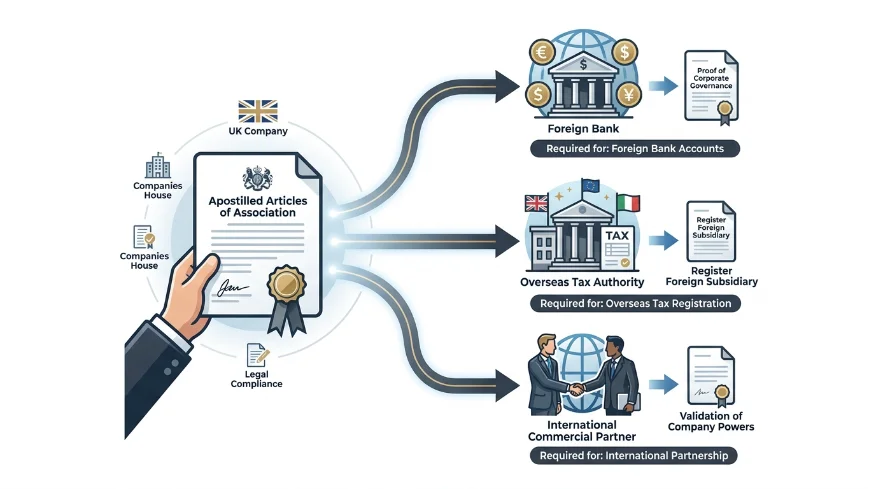Which international scenarios make apostilled Articles of Association necessary