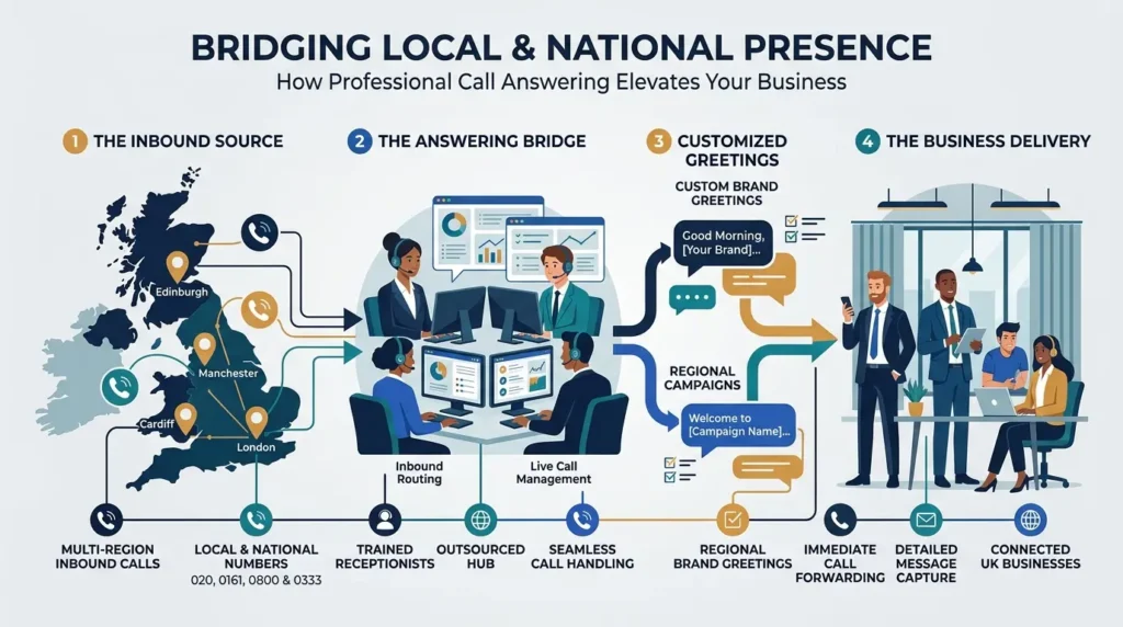 How does professional call answering bridge the gap between local and national presence